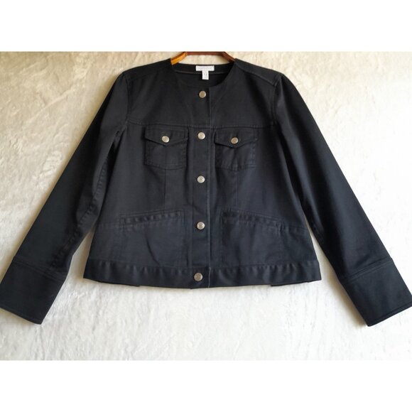 Charter Club Size Large Gold Button Minimalist Utility Casual Fall Jacket Black - Picture 1 of 8